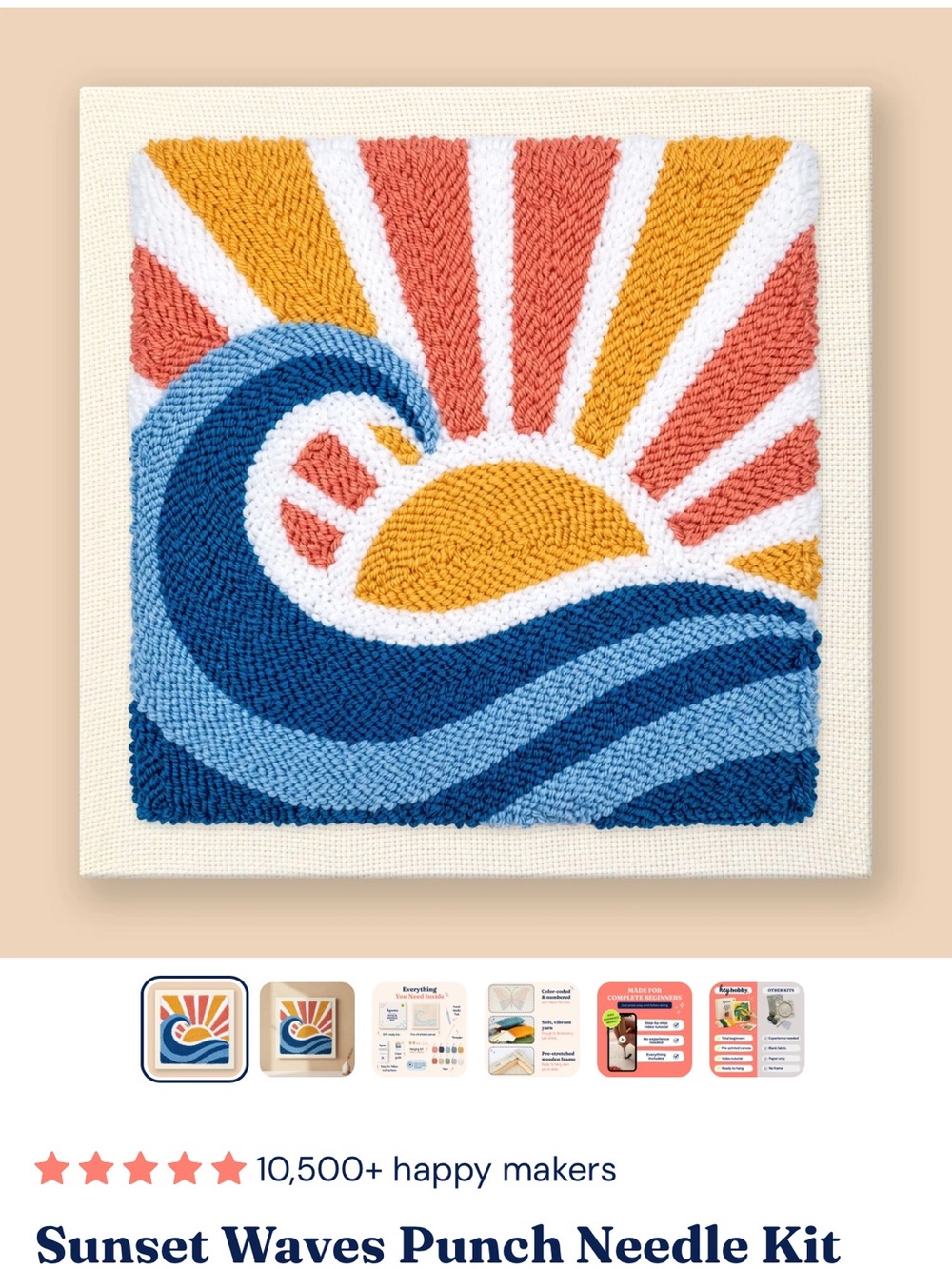 heyhobby Punch Needle Kit. Sunset waves 11.8x11.8